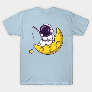 Astronaut Fishing Star On Moon Cartoon T-Shirt